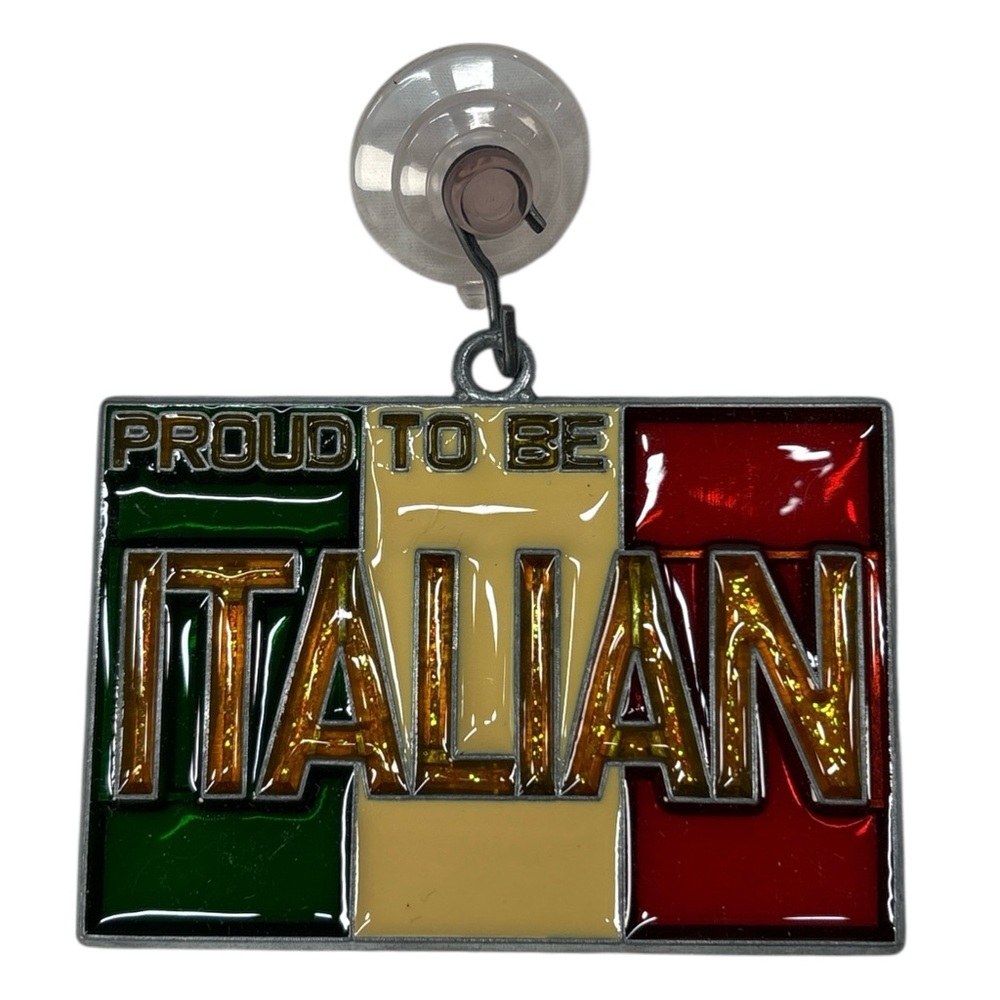 Proud To Be Italian Flag Sun Catcher Ornament Italy Stained Glass Vintage